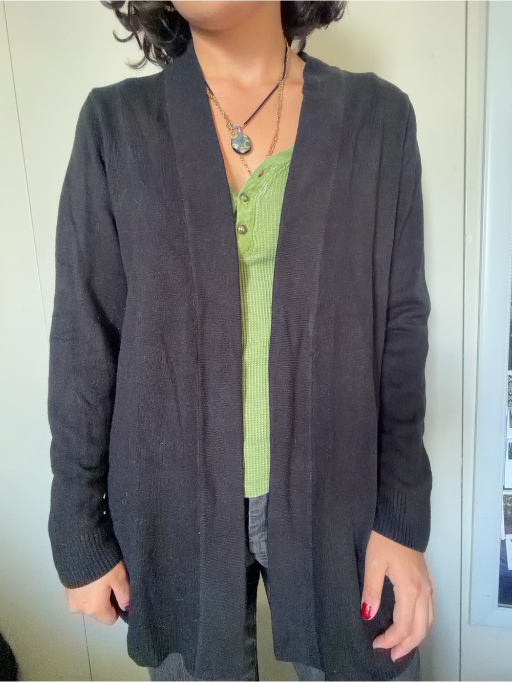 Karen Scott Black Open-Front Knit Cardigan
